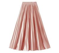 Jupe de carnaval pour femme - Couleur unie - Taille haute - Longue - Coupe trapèze - Robe décontractée - Robe plissée - Robe de danse classique pour soirée, fête, occasions festives, Rose, taille