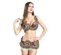 Jupe De Compétition De Danse Orientale Tenues De Danse pour Femmes pour Rave Festival Vêtements De Halloween pour Femmes Ensemble 2 Pièces Haut Soutien Gorge Et Ceinture,Violet,M