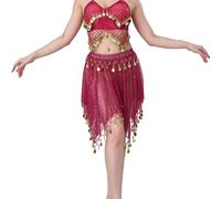 Jupe de danse courte en maille à paillettes asymétrique avec pompon, P-ink, taille unique