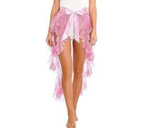 Jupe de danse du ventre en maille à paillettes pour femme - Écharpe en tulle à volants - Jupe transparente irrégulière haute-basse avec nœud papillon - Cache-maillot à pois scintillants pour festivals
