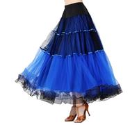 Jupe de danse élégante à volants pour femme - Taille élastique - Longue jupe fluide pour valse latine, spectacles sur scène, danse latine, bleu marine, L