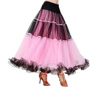Jupe de danse élégante à volants pour femme - Taille élastique - Longue jupe fluide pour valse latine, spectacles sur scène, danse latine, Rose., L
