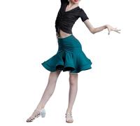 Jupe De Danse Latine For Filles Avec Haut Court, Vêtements D'entraînement De Danse, Robe À Fleurs, Jupes De Salle De Bal For Enfants Salsa Tango Rumba Samba Cha Cha Tango Party Swing Jupe (Color : Bl