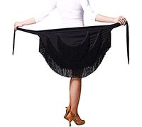Jupe de Danse Latine pour Femme - Tango, Tablier à Pompons - Écharpe de Danse, Noir, M-XXL