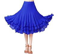 Jupe de danse latine pour femme Valse Tango Jazz Salsa Rumba Chacha Fleurs Grand Hem Moderne Jupe de danse Carnaval Fête Performance Costume Vêtements Femmes Filles Jupe Midi, bleu foncé, Taille