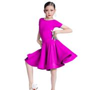 Jupe De Danse Latine pour Filles, Costume De Spectacle De Tango Salsa À Manches Courtes avec Justaucorps, Vêtements De Pratique De Danse pour Enfants pour Samba Rumba Cha Cha, 130cm,Purple