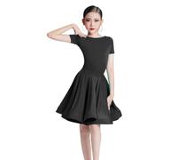 Jupe De Danse Latine pour Filles, Costume De Spectacle De Tango Salsa À Manches Courtes avec Justaucorps, Vêtements De Pratique De Danse pour Enfants pour Samba Rumba Cha Cha, 160cm,Black