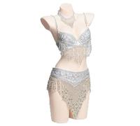 Jupe De Danse Orientale Costume De Performance De Danse Orientale Tenues De Danse Orientale pour Femmes Ensemble 2 Pièces Soutien Gorge Et Ceinture De Danse Orientale,Blanc,M