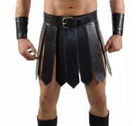 Jupe de gladiateur en cuir pour homme avec ceinture - Noir - Costume de cosplay - Noir - Taille unique
