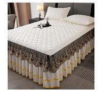 Jupe De Lit 180x200/200x200 Couvre-lit Literie Ruffled Ensemble 3 Pièces Draps Et Taies D'oreillers Velours De Luxe Épaissir Dentelle Jupe Dessus De-lit Housse De Protection avec 2 Taies d'oreiller (