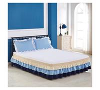 Jupe De Lit À Volants À 3 Couches avec Design Élastique Enveloppant Décoration Chambre À Coucher Convient for Chambres D'hôtels Et Les Dortoirs, Lavable en Machine(Beige Blue Dark Blue,120 * 200cm)