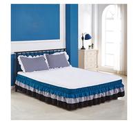 Jupe De Lit À Volants À 3 Couches avec Design Élastique Enveloppant Décoration Chambre À Coucher Convient for Chambres D'hôtels Et Les Dortoirs, Lavable en Machine(Blue Gray Black,150 * 200cm)