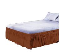 Jupe de lit à Volants avec élastique, Solid Color Elastic Double Bed Skirt, Multicolor, Multiple Sizes for Home Hotel(Brown,150x200x40cm)