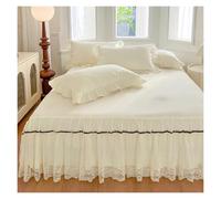 Jupe De Lit À Volants en Dentelle Double Couche avec Taie d'oreiller en Microfibre De Luxe Toutes Saisons for Chambres Vintage, Suites Principales Et Chambres d'amis(Beige,180 * 200cm)