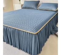 Jupe de lit à Volants enveloppante, Drap-Housse matelassé Doux et épais, Jupe de lit 3 pièces, Volant Anti-poussière élastique, Lavable, Pliable, Facile à Installer(Blue,150x200cm)