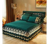 Jupe De Lit, Base Valace, Couvre-lit, 150-180 * 220cm Broderie Dorée Velours Jupes De Lit Ajustées & Valaces Housse De Matelas Cotto à Volants Co, Bean Paste 003, 150 * 200cm