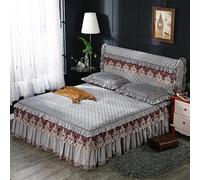 Jupe De Lit, Base Valace, Couvre-lit, 150-180 * 220cm Broderie Dorée Velours Jupes De Lit Ajustées & Valaces Housse De Matelas Cotto à Volants Co, Silver Gray 003, 150 * 200cm