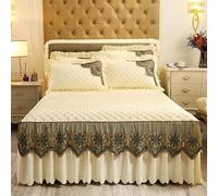Jupe De Lit, Base Valace, Couvre-lit, 150-180 * 220cm Broderie Dorée Velours Jupes De Lit Ajustées & Valaces Housse De Matelas Cotto à Volants Co, Peacock Green X55, 48 * 74cm 2 Pillowcase