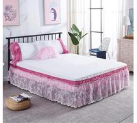 Jupe de lit brodée en Dentelle plissée avec Ourlet à Volants Profonds et Bande élastique, Douce et Respirante(Red Pink,200x220x40cm)