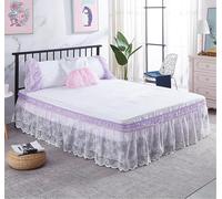 Jupe de lit brodée en Dentelle plissée avec Ourlet à Volants Profonds et Bande élastique, Douce et Respirante(Purple,200x200x40cm)