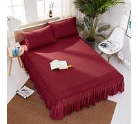 Jupe de Lit, Cache Sommier Élastique Double/complète/Reine/Roi, Couvre-Lit, Maison, Hôtel, Jupe Protection Matelas, Drap(Wine Red,King 198x203x40cm)