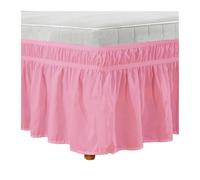 Jupe de Lit, Cache Sommier Élastique Jupe de lit enveloppante élastique à Volants Anti-poussière Jupes Couleur Unie Pastorale Twin/Full/Queen/King(Pink,Twin)