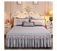 Jupe De Lit De Luxe Velours Couvre-lit Draps De Lit Protège Sommier Jupe À Volants Couvre Tour De Lit Jupe De Cantonnière 3 Pièces Dentelle Jupe Dessus De-lit Taies avec 2 Taies d'oreiller ( Color : #