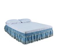 Jupe de lit Double épaisseur, Motif Floral brodé stéréoscopique, Volants en Dentelle, avec Ceinture élastique Solide pour Cadre De Lit Et Matelas(Blue,135x200x38cm)