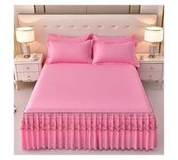 Jupe De Lit Élastique Luxe, Design Plissé Réglable en Polyester Qualité Supérieure, Volants Anti-poussière for Chambre Et Chambre d'amis, Lavable en Machine(Rose,180 * 200cm)