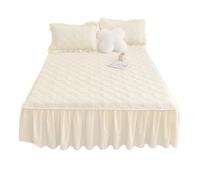 Jupe de lit en Coton Thiened, pièce Unique, antidérapante, Ensemble de pièces en t, Couleur Pure, Universelle, for Toutes Les Saisons, Housse Queen Size(Pearl White [Single Bed Skirt],150 * 190cm)