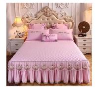 Jupe De Lit en Dentelle Jupe de lit brodée en Dentelle, Couvre-lit matelassé en Coton, Couleur Unie, Drap, taie d'oreiller(Pink A,3pcs Design 180x200)