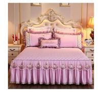 Jupe De Lit en Dentelle Jupe de lit brodée en Dentelle, Couvre-lit matelassé en Coton, Couleur Unie, Drap, taie d'oreiller(Pink C,1pcs Skirt 150 x 200)