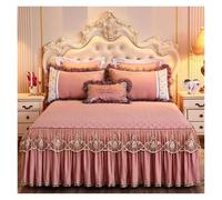Jupe De Lit en Dentelle Jupe de lit brodée en Dentelle, Couvre-lit matelassé en Coton, Couleur Unie, Drap, taie d'oreiller(Light Pink C,3pcs Design 180x200)