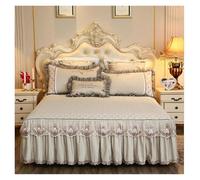 Jupe De Lit en Dentelle Jupe de lit brodée en Dentelle, Couvre-lit matelassé en Coton, Couleur Unie, Drap, taie d'oreiller(Beige C,3pcs Design 150x200)