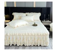 Jupe De Lit en Dentelle Jupe de lit épaisse en Velours Cristal matelassé, Couvre-lit brodé en Dentelle de Fleurs, Drap de lit, Housse de lit, taies d'oreiller, 2/3 pièces(Cream White,200X220cm 3pcs)