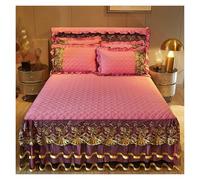 Jupe de lit en dentelle respirante avec cantonnière en velours doux élastique tout autour pour chambre à coucher, appartement et décoration de dortoir - Bordeaux - 180 x 200 cm
