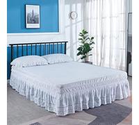 Jupe De Lit Jupe de lit Blanche à Volants brodée Absolument Magnifique et Bien Faite - Tissu résistant aux Rides la décoloration 15 Pouces Chambre à Coucher(140x190cmx38cm)