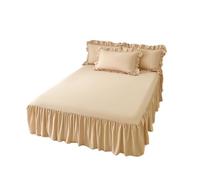 Jupe de lit Jupe de lit Couleur Unie à Volants en Dentelle 1 pièces Couverture Chambre Housse Matelas antidérapante Drap Couvre-lit pour décoration du lit(Coffee,2pcs Pillowcases)