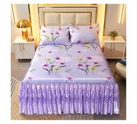 Jupe De Lit Jupe de lit rafraîchissante, taie d'oreiller, Couvre-lit d'été, Drap de lit en Dentelle avec Sangles antidérapantes, 180x220(Qiongzhiyuye,3pcs 200x220cm)