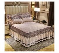 Jupe De Lit Literie en Velours, Jupe de lit, taies d'oreiller, Couvre-lit matelassé, Dentelle brodée, Couverture de Matelas à Volants, Drap de lit, Textile de Maison(A,3pcs Design 150x200)