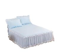 Jupe de lit Princesse Blanche élégante, Housse Matelas antidérapante, Drap-Housse en Dentelle à Volants, 1 pièce, Couvre-lit sans taie d'oreiller pour la Chambre(Blue,1pc200x220cm Sheet)