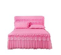 Jupe de lit rembourrée épaisse - Couvre-lit plat matelassé doux et chaud sans taie d'oreiller pour la maison (rose, 1 jupe 200 x 220 cm)