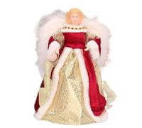 Jupe de Noël en tissu avec ailes rouges - Superbe décoration d'arbre d'ange avec ailes douces en plumes blanches | Figurine décorative en forme de couronne d'arbre de 18 cm, complément élégant pour la