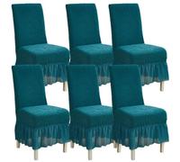 Jupe de Salle À Manger Style Rétro Housse de Chaise avec Ourlet À Volants, Haute Élasticité, Convient pour Le Salon, La Chambre, La Pièce À Vivre (Vert, Ensemble de 6 Pièces)
