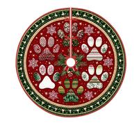 Jupe de sapin avec empreintes de pattes - Flocons de neige festifs - Décorations de Noël rouges sous le sapin - Décorations de vacances pour la maison, l'église, l'intérieur et l'extérieur, les