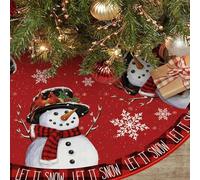 Jupe de Sapin de NoëL, 120 CM / 47 Pouces, Tapis Sapin de Noel Circulaire Rouge et Blanche à Motif Bonhomme de Neige, Parfaite Pour les Decoration Noel et Les FêTes de Fin D'AnnéE