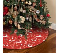 Jupe de Sapin de Noël, 120 CM Wapiti et Motif de Flocon de Neige Tapis de Sapin de Noël, Rouge Christmas Tree Skirt, pour Fête Noël Vacances Décorations