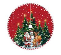 Jupe de Sapin de Noël 120cm,Cache Pied Sapin de Noel Rond Rouge Double Couche avec Modèles de Élan du Père Noël,pour Maison Festival Party Décorations