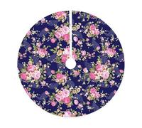 Jupe de sapin de Noël à imprimé floral bleu marine, tapis de décoration de maison de vacances avec bordure pour fête de Noël et réveillon du Nouvel An