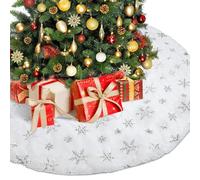 Jupe de Sapin de Noël avec Flocon de Neige Argent 120cm, Cache Pied Sapin de Noel Blanc, Peluche Couvre Tapis de Sapin pour Noël Décoration De Nouvel an Home Party Décor, Christmas Tree Skirt